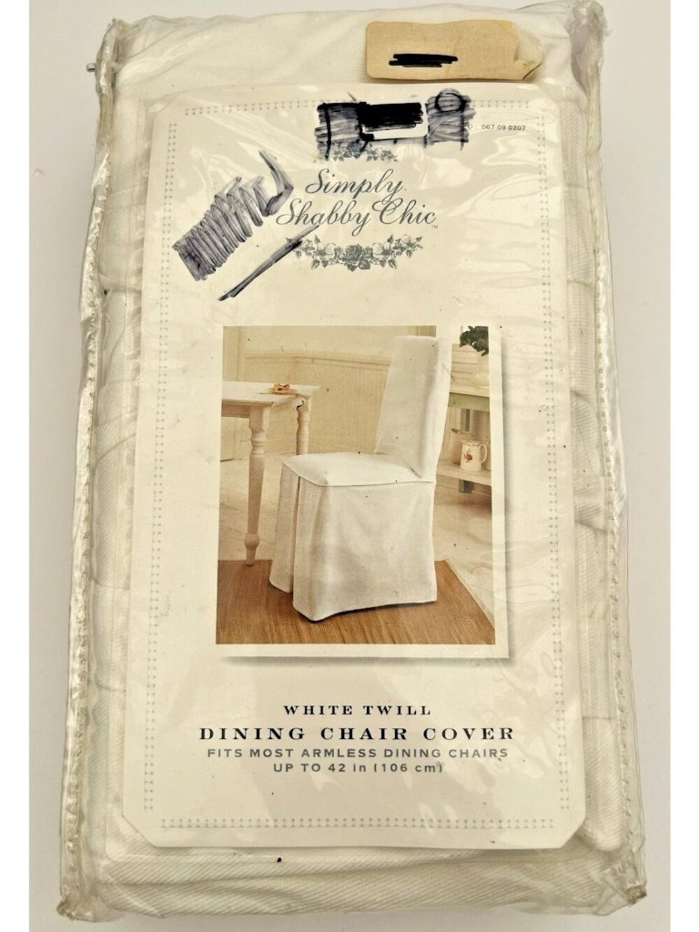 Simply Shabby Chic White Twill Dining Chair Cover Up to 42 Inches 100% Cotton